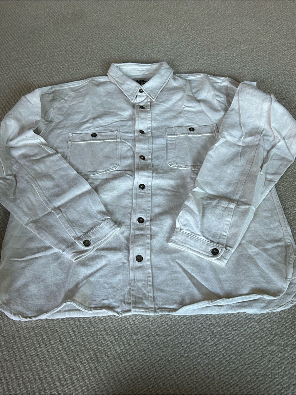 Men's White Lightweight Shirt Jacket with Button Front